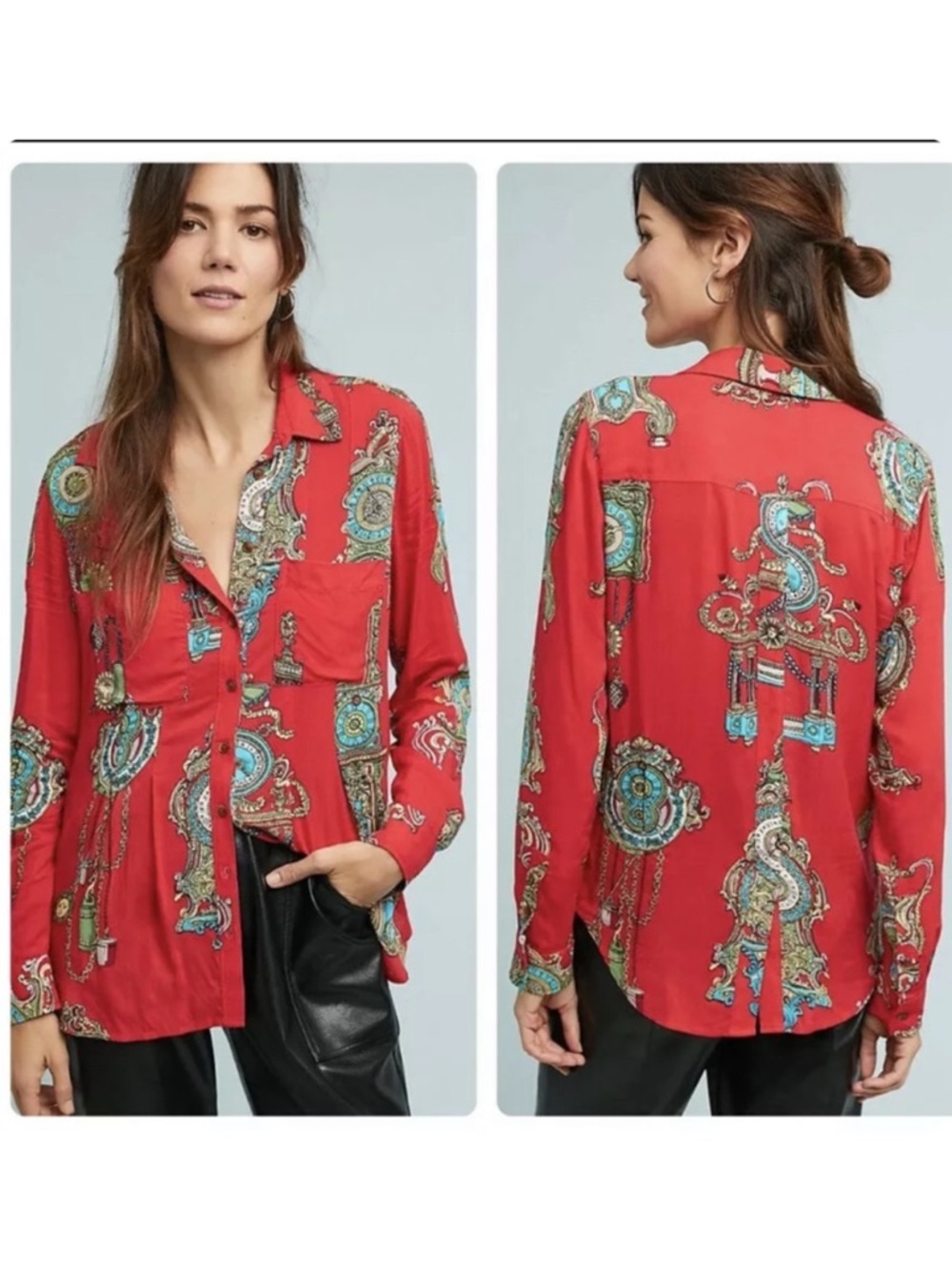 Anthropologie Maeve Antique Clock Print Top